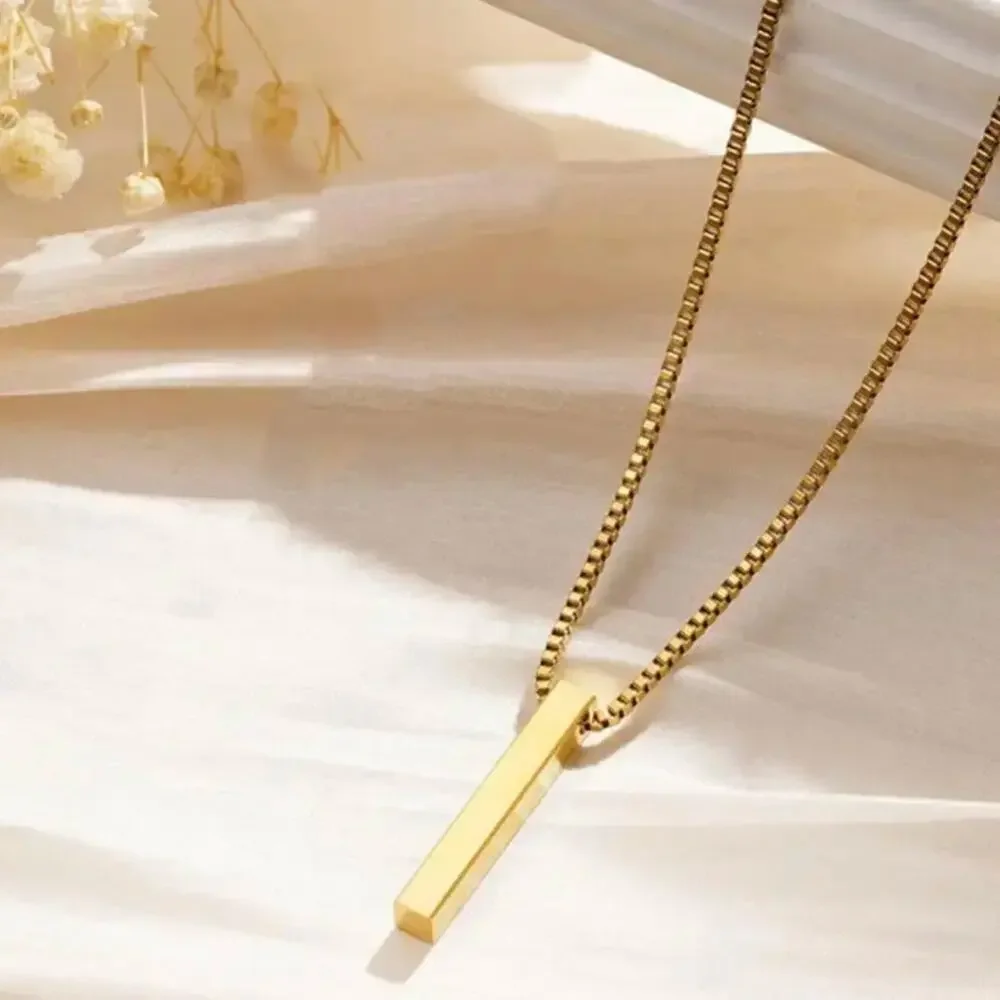 18K Gold Plated Vertical Bar Pendant Necklace